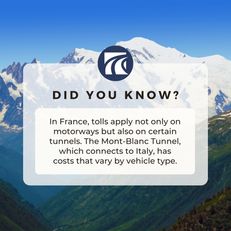 Did you know that in France, tolls aren’t limited to motorways but also apply to specific tunnels? One of the most famous is the Mont-Blanc Tunnel, a vital connection between France and Italy. Stretching 11.6 km under the Alps, this impressive feat of engineering can cost up to 60 euros depending on your vehicle, making it a unique and essential route for international travelers.

Traveling through this iconic tunnel is more than just a passage; it's an experience connecting two stunning countries. 🌍

#Vintrica #Vignette #DidYouKnow #TravelFacts #EuropeanTravel #FranceTravel #TravelTips #TravelTrivia #FunFact #MontBlancTunnel #France #Italy